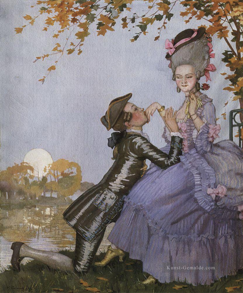 ein Jugendlicher auf den Knien vor einer Dame 1916 Konstantin Somov Ölgemälde
